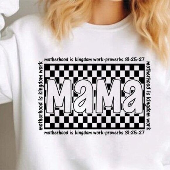 Checkered Mama NEW white crewneck sweatshirt - Picture 1 of 1